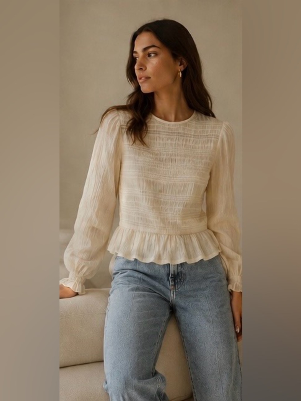 Ricki’s Smocked Peplum Blouse Size S